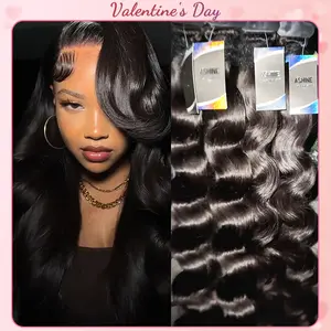 [Valentine's Day Special] Ashine 12-30 Inch Luxury Salon Quality Body Wave Deep Wavy Deep Curly Burmese Curly Virgin Brazilian Bundles One-directional Cuticles-sleek, Tangle-resistant, and Re-wearable 100% Human Hair Natural Black with Closure Curly