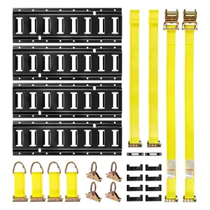 【fathersdaygift】VEVOR E-Track Tie-Down Rail Kit,4 Pack 1.3 ft E Tracks Set21 Pcs Includes 2 Ratchet Straps & 4 O-Rings & 4 Tie-Offs with D-Ring & 2 Single Slots & 8 End Caps & 1 BagFit for Garages Vans Trailers