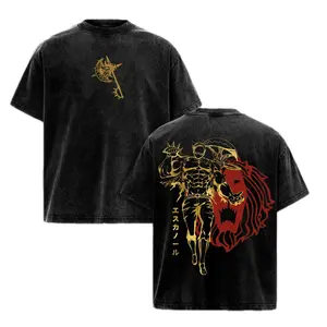 Escanor Lion Sin of Pride Seven Deadly Sins Vintage Acid Washed Oversized Graphic T-Shirt, Sunshine Power Anime Dark Aesthetic Manga Streetwear Design, Strongest Sin Double Sided Heavyweight Cotton Unisex Tee for Anime Fans
