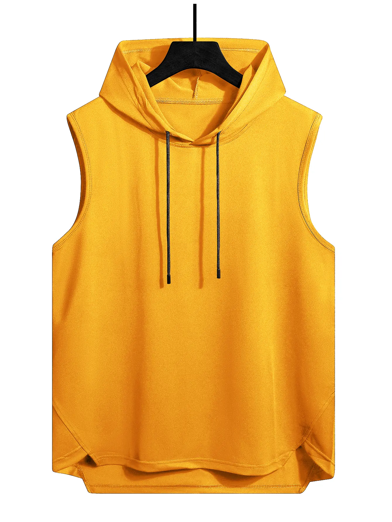 Men’s Summer Sports Casual Loose Drawstring Hooded Tank Top - Singlet, Sleeveless, High-Low Hem, Solid Color, Premium Quality for Everyday Wear, Singlet Men's Tanks, Sleeveless Men's Tanks