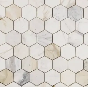 New | Three Inch Hexagon | White, Gray & Gold | Mosaic Sheet Tile | Walls, Interior Floors & Showers