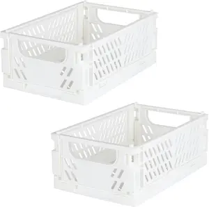 2-Pack Mini Foldable Plastic Baskets for Organizing and Storage, Collapsible Storage Crate for Home Kitchen Bedroom Bathroom Office (5.9x3.8x2.2, White)