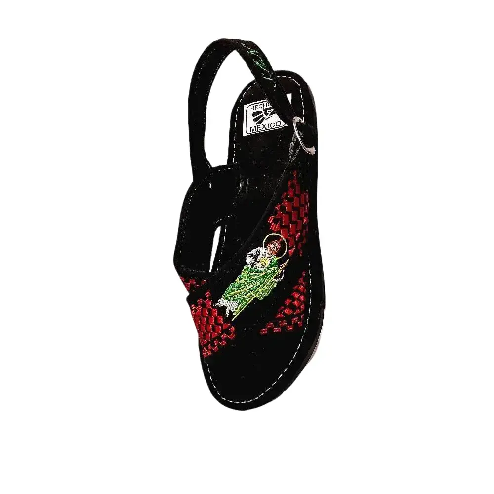 Huaraches san judas, Embroidered, Handmade, Classic, Rubber sole, Ajustable sizes, Walking footwear. Red and black Color.