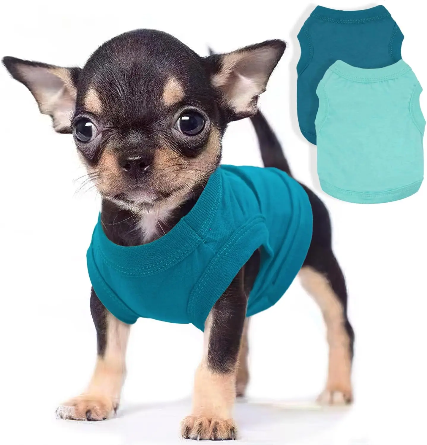 Pieces Dog Clothes for Small Dogs Girl Boy Chihuahua Clothes Summer Puppy Soft Dog Shirt Solid Color Pet Clothing Cute Cat Cloth, XXS,Green,Blue