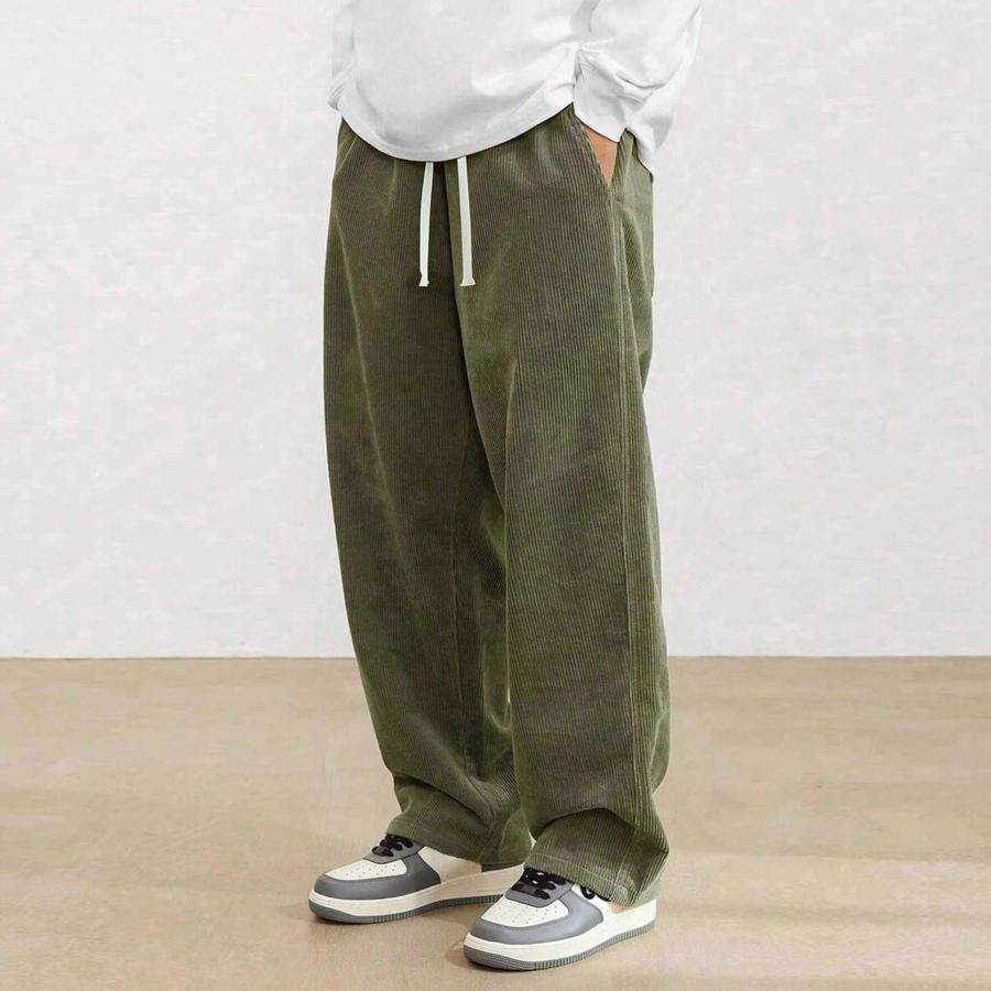 Men’s vintage corduroy casual pants, loose straight-leg long trousers, new for spring/autumn