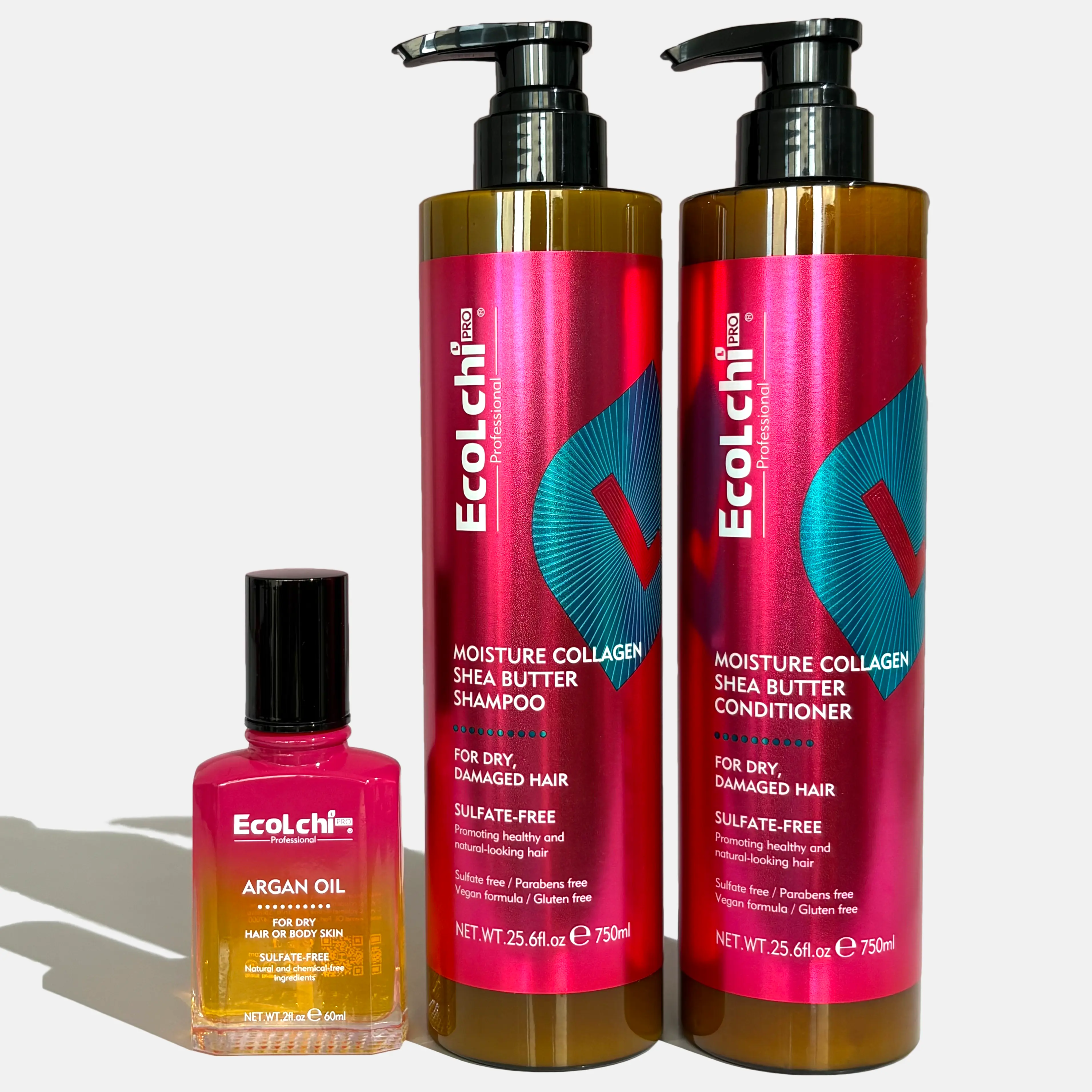 ECOLCHIPRO Collagen Shampoo and Conditioner Set With Argan Oil Herbal Extract Moisture Deep Repair Shampoo Conditioner Argan Oil for Dry and Damaged All Hair Types 2X750ml+60ml Haircare Gloss