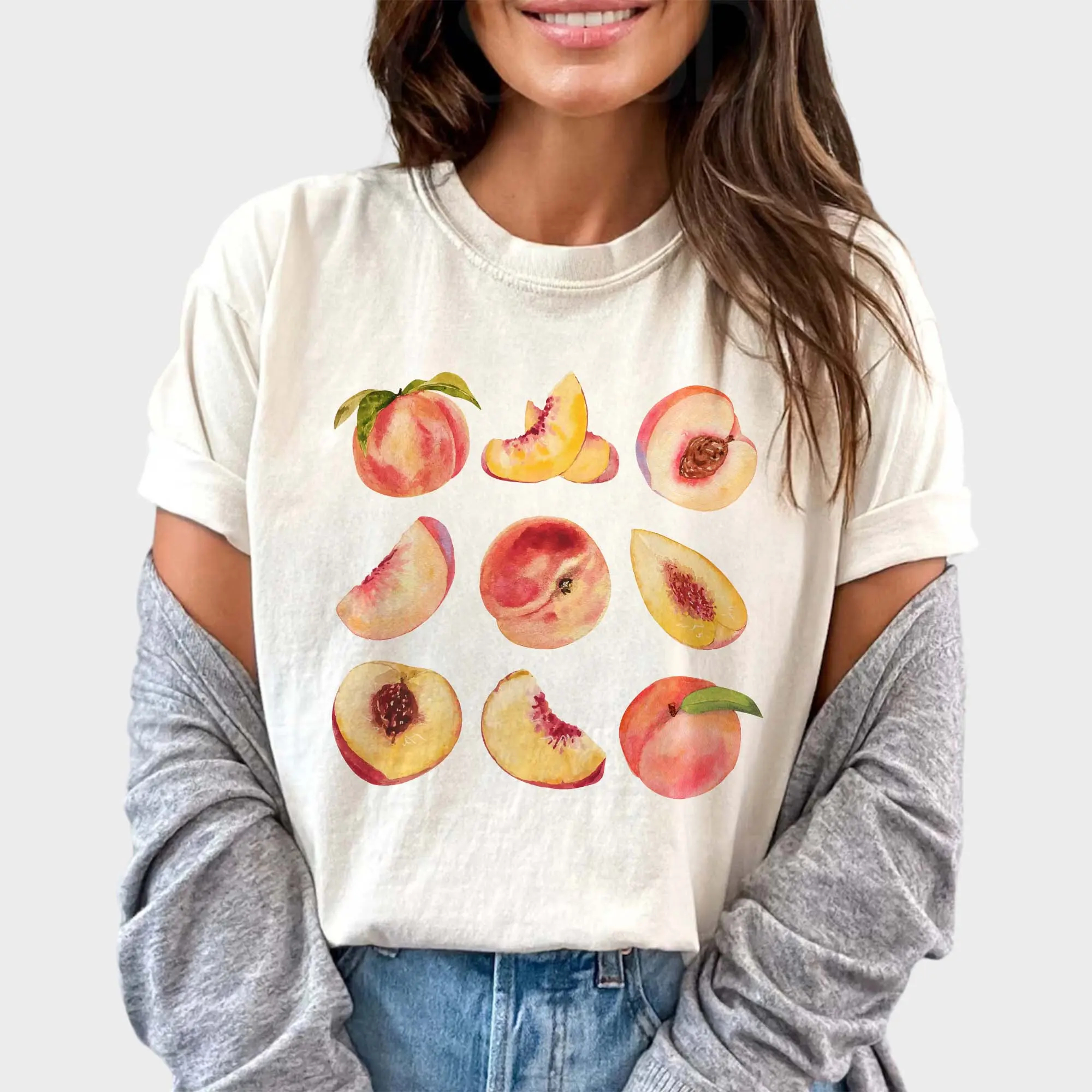 Vintage Watercolor Peach Shirt, Aesthetic Peach Graphic Shirt, Fruit Graphic Tees For Women, Vintage Fruits Tees, Aesthetic Peach Tee, Funny Gift For Fruits Lover, Summer Shirt For Girl, Women's Tops, Oversized Womenswear, Cotton Relaxed Boho Chic Style