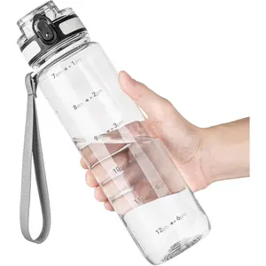 OLDLEY 32 oz Water Bottle, Motivational Water Bottle with Time Marker, Sports Water Bottle With Strap, Leakproof & BPA Free Large Water Bottles for School, Gym, Travel, Outdoor, Tritan, Transparent