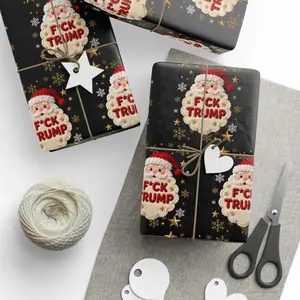 Subtle Anti Trump Embroidery Effect Santa Wrapping Paper, Hidden Message FDT Winter Gift Wrap, Cute Holiday Packaging, Christmas Decor Wrap