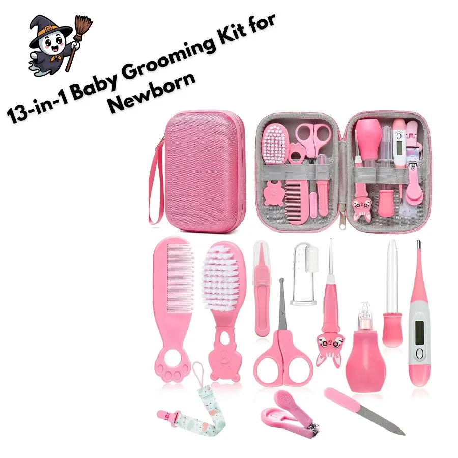 13-in-1 Baby Grooming Kit for Newborn, Baby Healthcare Kit with Nail Clippers, Hair Brush, Baby Nail File, Nasal Aspirator, Thermometer, Newborn Essentials, Baby Shower Gift, Halloween Gift Idea