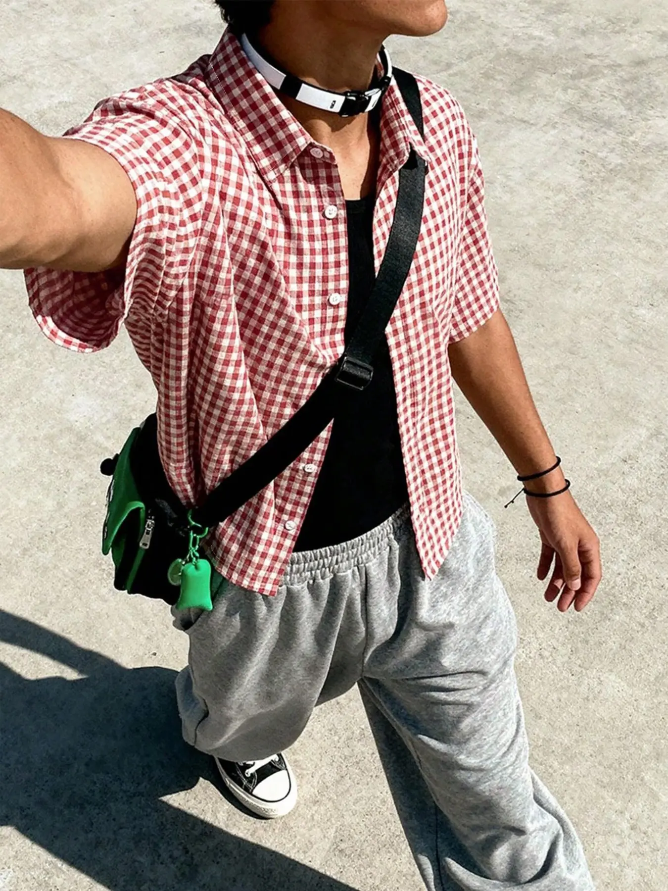 Men's Casual High Street Streetwear Classic Vintage Plaid Checked Short Sleeve Shirt, Loose Fit, Perfect for Summer Vacation, Stylish and Comfortable, Casual Fashion Wear