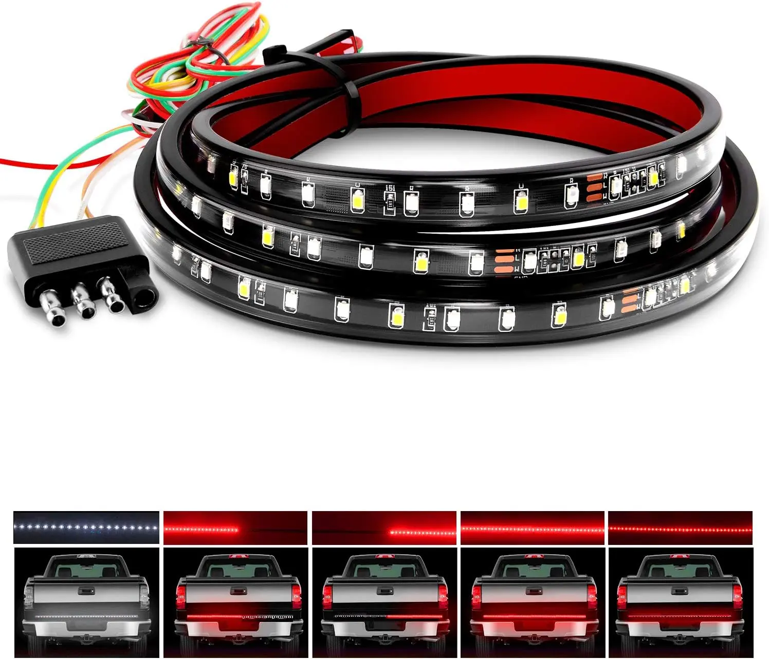 Nilight 60 in Truck Tailgate Light Bar, 108 LED Single Row Strip with Red Running Brake Functions, Turn Signals, White Reverse Function, Led Lights For Truck, Led Tube Bar