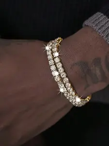 Men's Simple Hip Hop Style Link Rhinestone Bracelet, Fashionable Accessory for Everyday Wear, Perfect Gift Idea for Him