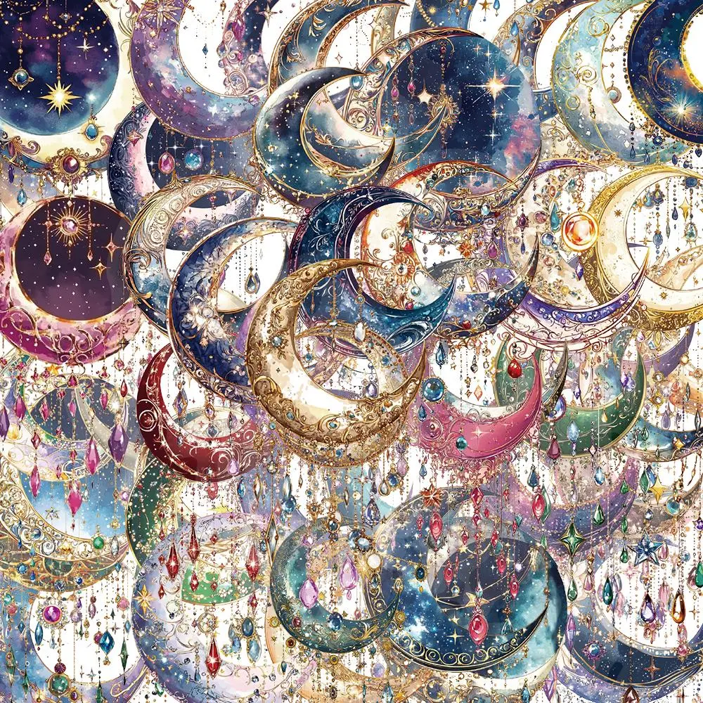 Moon & Star Pattern Sticker, Sticker Collage Pack, 50pcs/set Self Adhesive Decorative Stickers, DIY Decals for Water Bottle, Laptop, Phone Case, Scrapbooking, Journal Making, Crafts