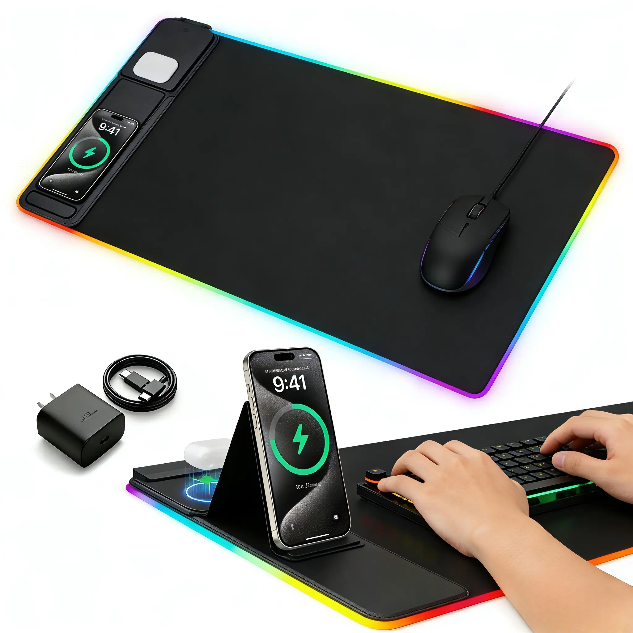 XXL RGB Glowing Waterproof Mouse Pad Gaming Desk Mat for Office Home Computer Gaming Writing Laptop Pad with Versatile Use and Stylish Design mouse pad charger mause