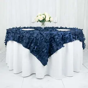 Taffeta Table Overlay 72"x72" Navy Blue - 3D Leaf Petal Table Topper