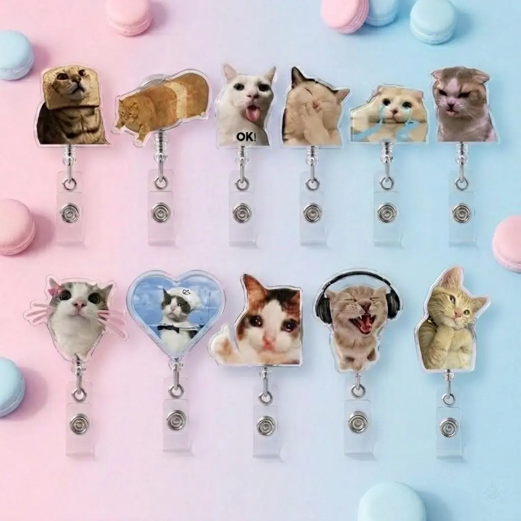 Meme Cat Acrylic Badge Reel – Funny Retractable ID Badge Holder, Cute Cat Badge Buddy, Nurse, Doctor & Healthcare Worker Gift