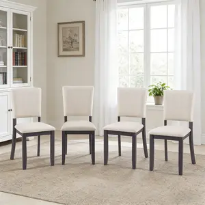 Dining Chairs Only, Modern Minimalist Dining Chairs Set of 4, Kitchen Chair with Padded Seat, Wooden Upholstered Side Chair for Dining Room Living Room Kitchen, Antique Black & Beige