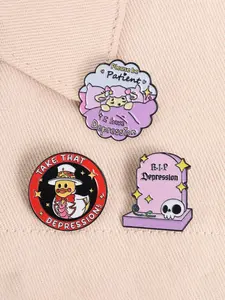 3-Piece Set ADHD Mental Health Awareness Enamel Pins Please be Patient I Have Depression R.I.P Depression Take That Depression Funny Quotes Alloy Brooches Lapel Backpack Badge Fashion Jewelry Accessories Gifts for Friends