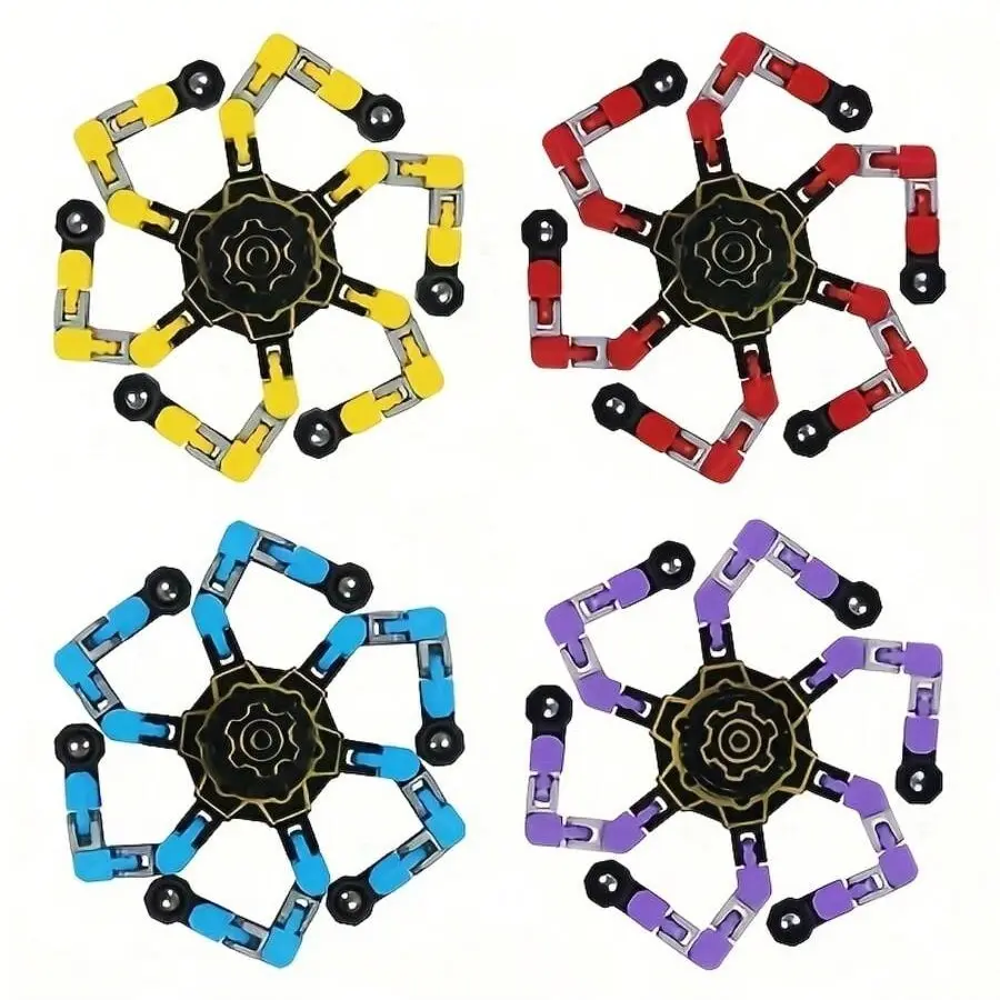 4pcs Plastic Glow-In-The-Dark Finger Gyro Toys, Finger Spinner, Finger Spinning Top, Fidget Spinning Tops, Chain Robot DIY Light-Up Transforming Toy, Creative Gift for Christmas & Birthdays