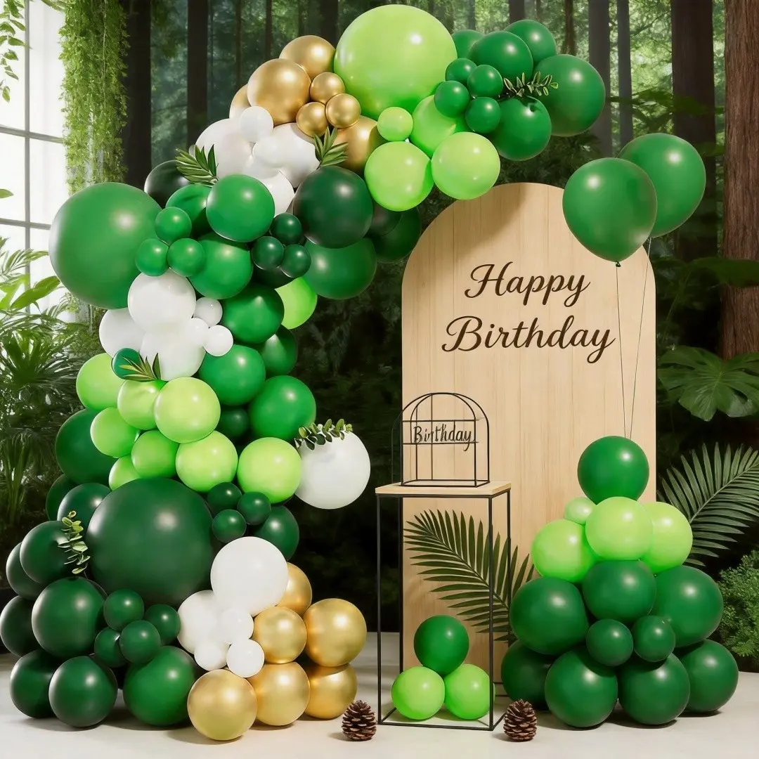 120pcs Jungle Party Balloon Garland Arch Kit, Gold Balloons for Dinosaur Hunting Theme Birthday Party Decor, Graduation, First Birthday, Birthday Decoration
