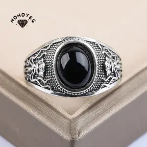 Fashion Men's Black Skull Ring Vintage Jewelry Punk Gothic Pirate Oval Black Stone Rings for Men Party Hip Hop Ring