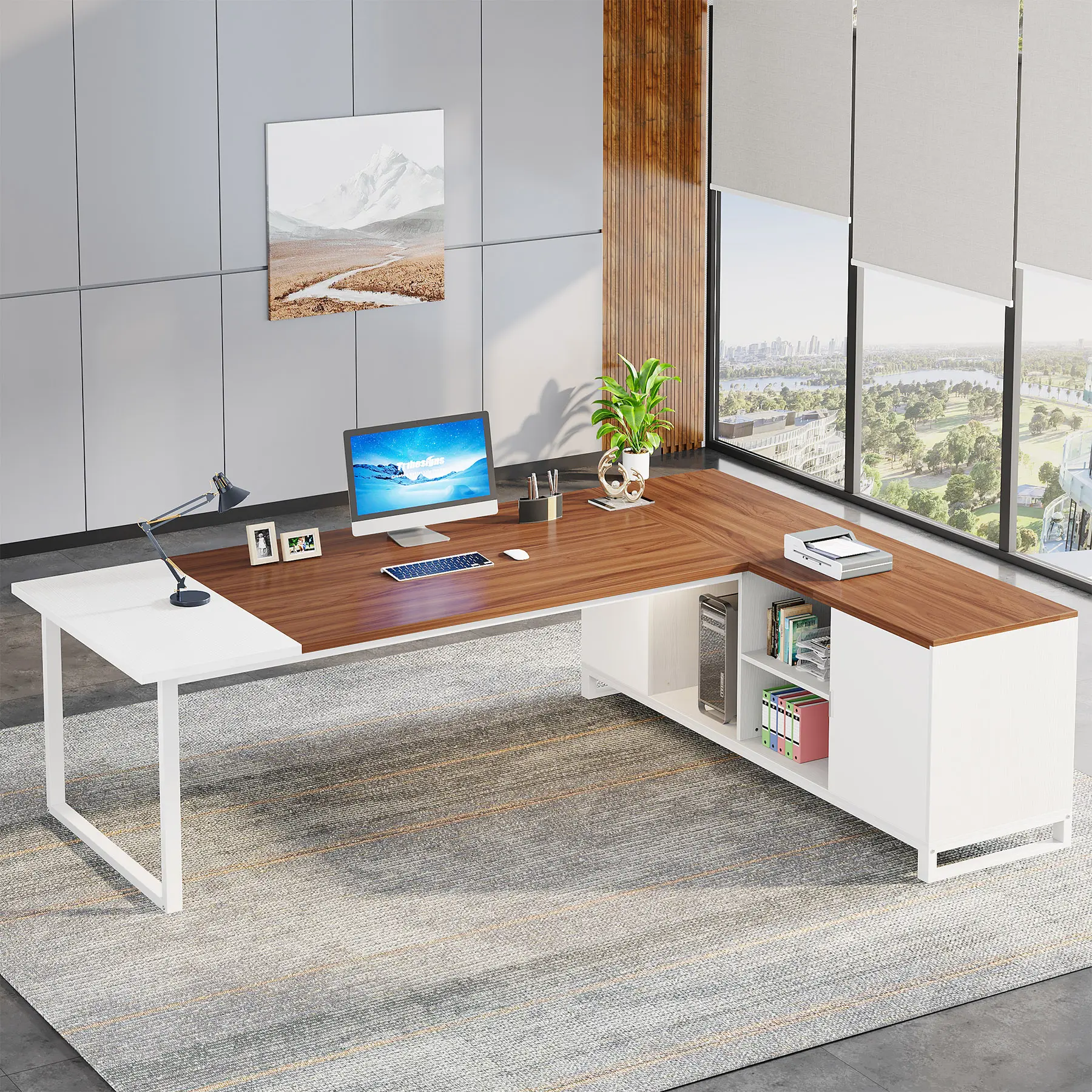 Tribesigns 70.8-Inch Executive Desk with 55-Inch File Cabinet, Modern L Shaped Computer Desk for Home Office