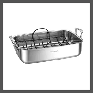 Cuisinart 2PC Stainless Steel Roaster Baking Pan Set 500F 15" Non-Stick Roasting