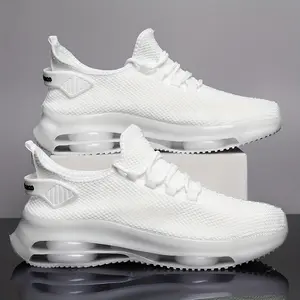 1 Pair Men's Breathable Knitted Sports Shoes - Casual Lace-up Running Shoes with Air Cushion, Non-slip PVC Sole, Fabric Upper, Inner Lining and Insole, Artificial Sole, Solid Color, Suitable for All Seasons