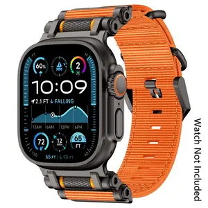 Metal Nylon/Sport Band for  Apple Watch  Ultra 2/Ultra – Military-Grade Durable & Sweatproof with Stainless Steel Connector – Fits Series 10-3/SE (42mm/44mm/45mm/46mm/49mm) - Black&Orange (Watch Not Included)