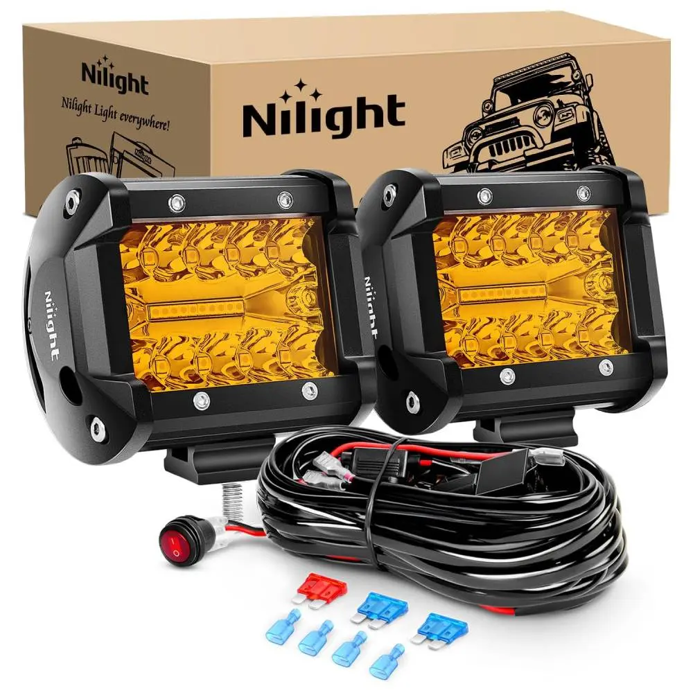 Nilight 2PC 4Inch Amber Led Pods Triple Row 60W Flood Spot Combo Driving Fog Lights with 16AWG Wiring Harness-2 Leads for Offroad Pickup Trucks Jeep ATV UTV SUV Headlight Automotive Vehicle  dealsforyoudays Led Backlights, Led Bar Light, Utv Vehicle Acces