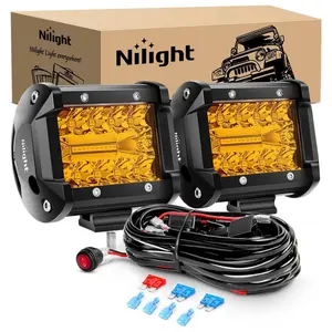 Nilight 2PC 4Inch Amber Led Pods Triple Row 60W Flood Spot Combo Driving Fog Lights with 16AWG Wiring Harness-2 Leads for Offroad Pickup Trucks Jeep ATV UTV SUV Headlight Automotive Vehicle  dealsforyoudays