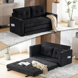 VINGLI Upgraded 64" W 84" L Full Size Futon Sofa Bed, 6" Thick Upholstery Chenille Loveseat Sofa Sleeper Pull Out Couch,Convertible Floor Couch for Living Room, Bedroom, Entertainment Room
