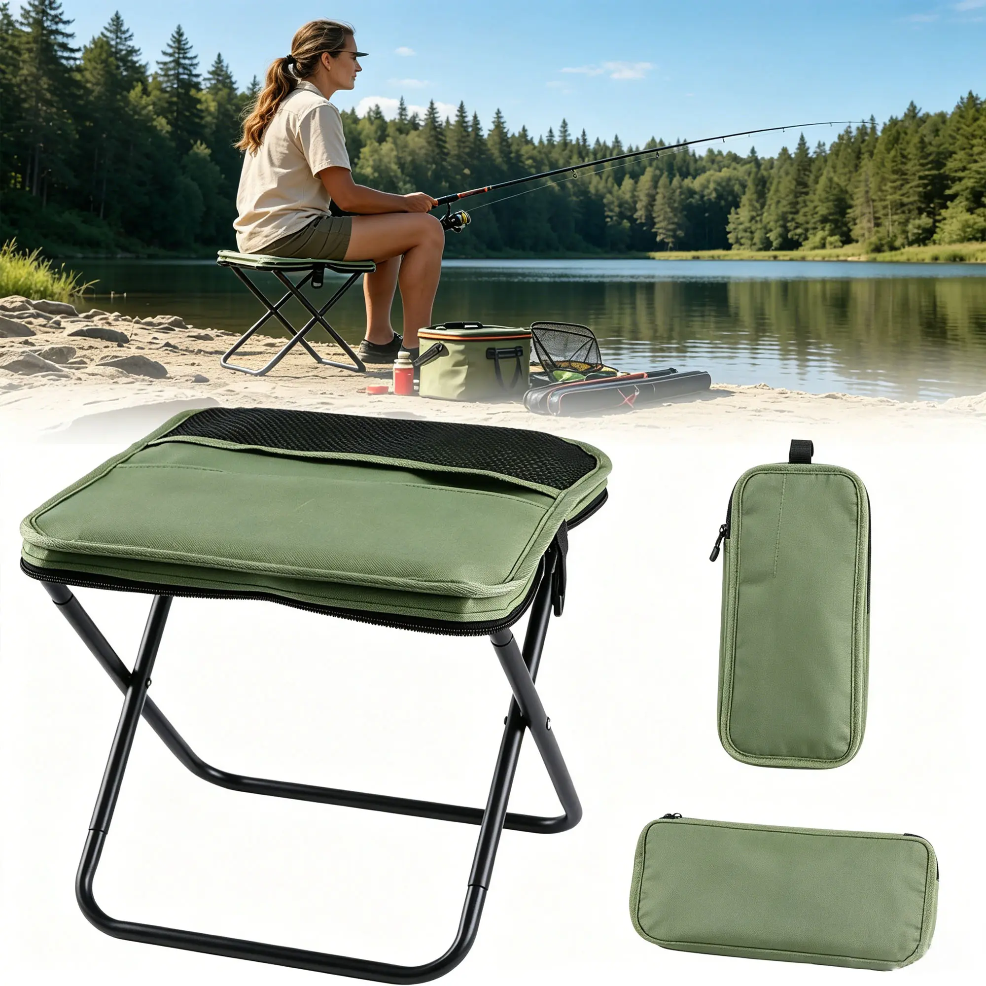 Camping Side Table - Compact Ultralight Foldable, 1-Second Instant Set-Up, Reinforced Frame, Side Pocket, Portable Mini Outdoor Table for Camping Trips, Picnic, Mini Size, Outdoor Trips, Light And Compact Stools, Ultra Portable Stools