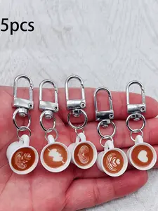 5pc Resin Coffee Cup Keychain Set, Lobster Clasp Decorative Ladies Keyring, Birthday Gift and Christmas Celebration