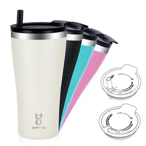 【Yawbay】20 oz Double-mouth Car Cup  Reusable Stainless Steel Travel Cup With 2-in-1 Silicone Straw and Lid Vacuum Insulated Coffee Cup, KeepsCold for 24 Hours or Hot for 8Hours,Suitable forCamping,Valentine's Day Sale Tumbler Flask