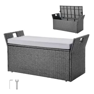 VEVOR Outdoor Storage Bench, Summervibes,Summervibes, 2-Person PE Rattan Storage Bench, 40 Gal Deck Box with Cushion & Side Handle, Supports up to 400 lbs, Outdoor Seating & Porch Decor for Patio Garden Balcony