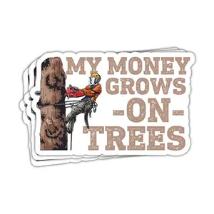 Funny Arborist Sticker Adhesive Vinyl - Waterproof Stickers, "My Money Grows on Trees" Design, Tree Climbing Themed, for Helmet Bumpers, Arboriculture Gift 1F4