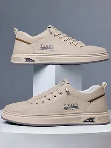Men's Breathable Casual Sneakers Walking Shoes, Comfortable Soft Sole, PU Leather Upper, All Season Wear, Korean Style Trendy Board Shoes