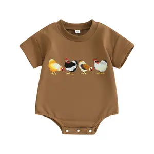 Baby Boy Girl Farm Outfit Embroidery Onesie Animal Bubble Romper Short Sleeve Bodysuit Shirt Newborn Summer Clothes