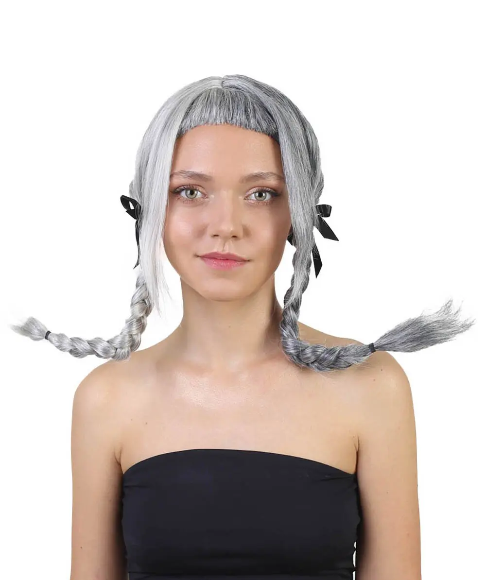 HPO Singer Women s Ponytail Wig White & Grey Celebrity Wig Premium Breathable Synthetic Fiber
