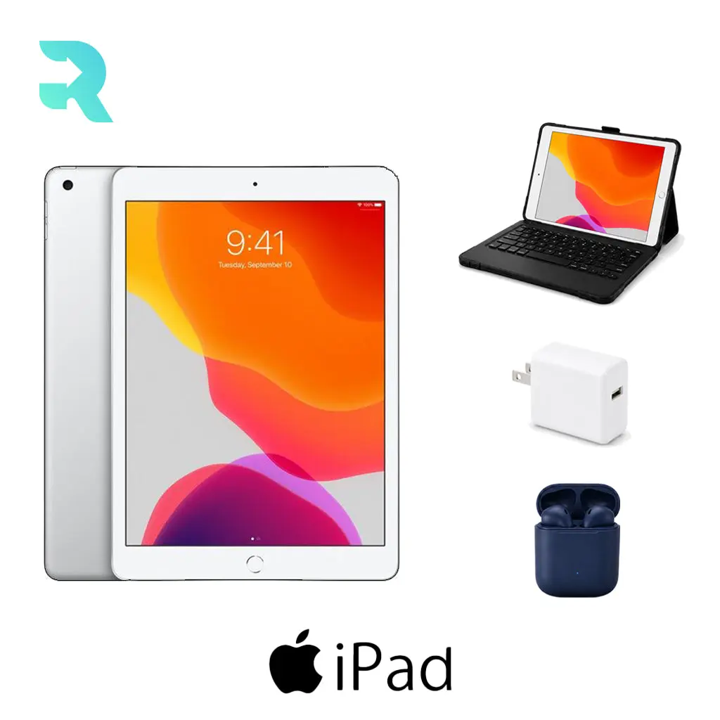 Refurbished 10.2" 7th Gen 32GB Wi-Fi Silver Tablet (Excellent Condition) Bundle - Learning Entertainment, Portable Touchscreen, Study Tablet Computer with ZAGG Rugged Pro Connect Keyboard Case, InPod Headphones, Charger
