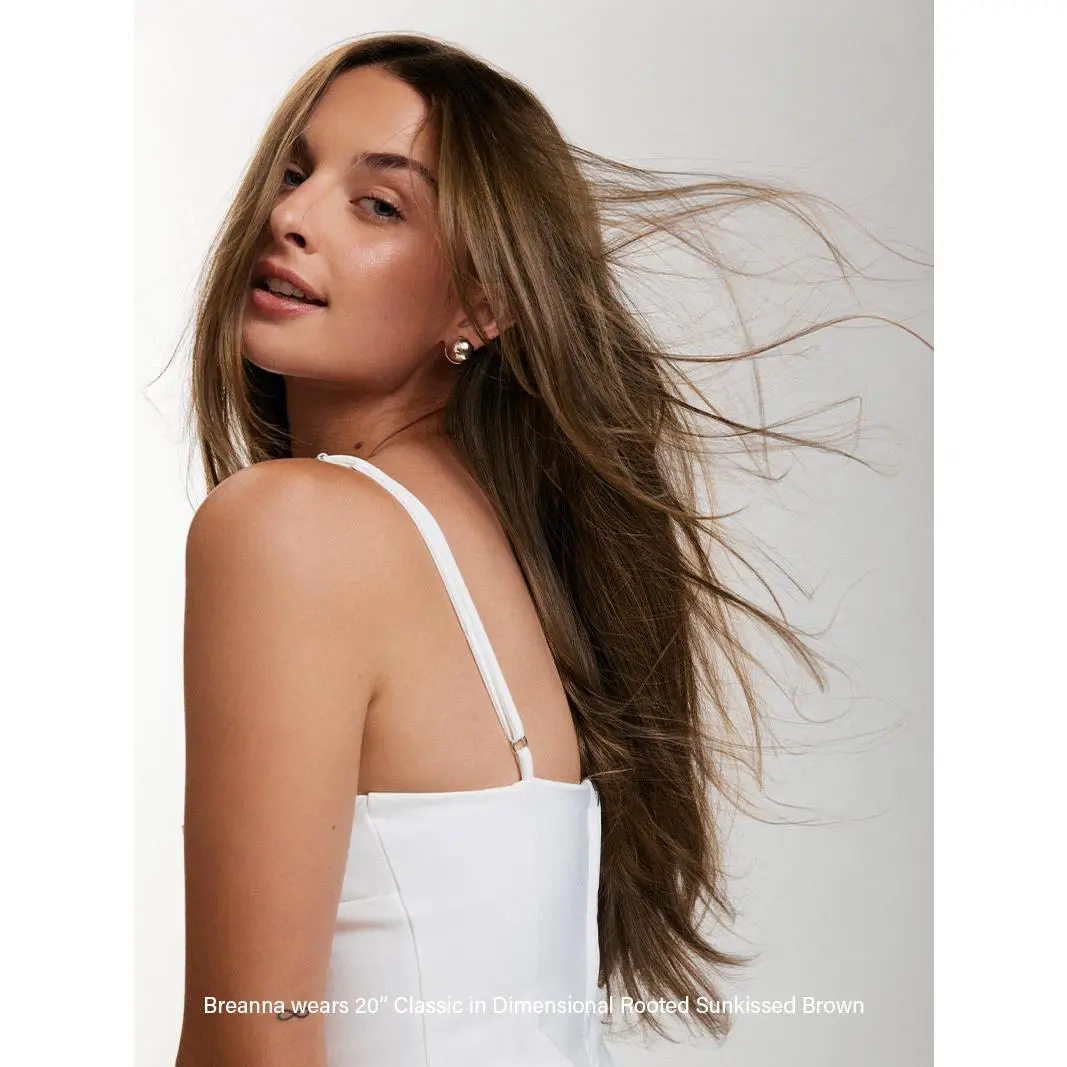 Luxy Hair 16" Classic Clip-In Hair Extensions – Dimensional Rooted Sunkissed Brown | 160g Remy Human Hair