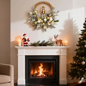 24" Battery Powered Wreath with Nutcracker - Holiday Decor for Door Mantel