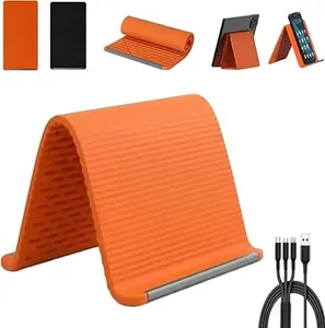 Multi-Angle Adjustable Phone Tablet Laptop Stand, Silicone Aluminum Bendable Foldable Holder, Anti-Slip Portable Rollable Desktop Stand for Daily Use