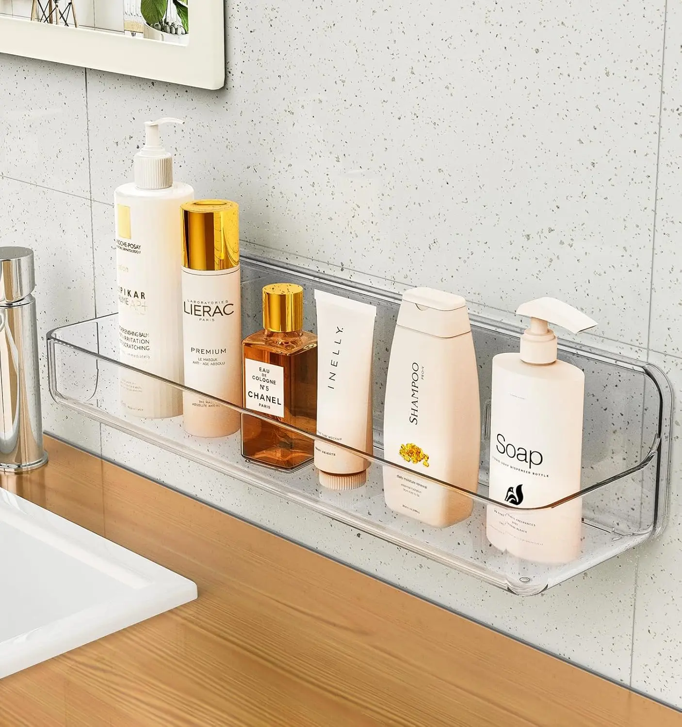 Shower shelves, Adhesive Clear  Bathroom Shower  Organizer, Transparent No Drilling Wall Mount Bathroom Storage