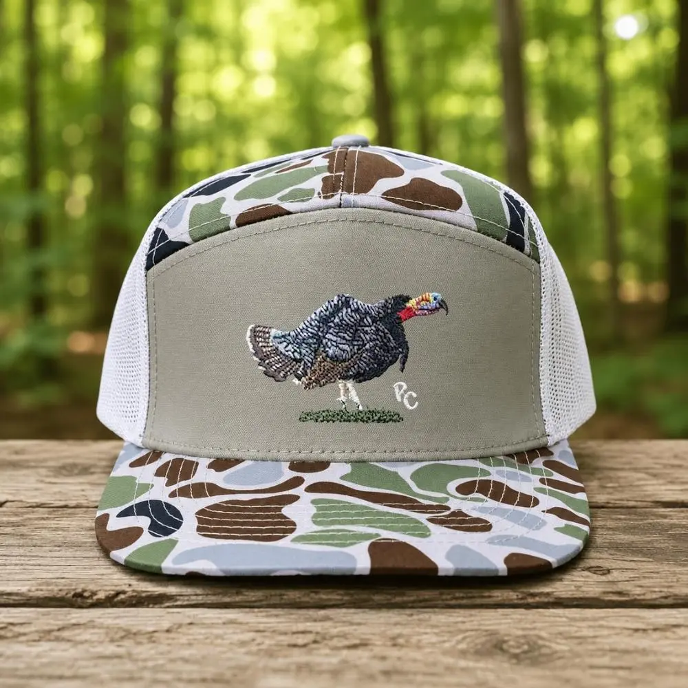 [HOT SUMMER DEALS] Turkey Embroidery Hunting Trucker Hat, Wild Turkey Camo Snapback, Hunter Outdoor Cap, Turkey Hunter Gift for Men, Hunting Season Hat