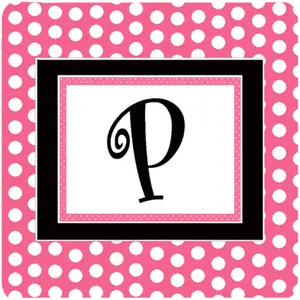 Carolines Treasures  Monogram - Pink Black Polka Dots Foam Coasters Initial Letter P- Set Of 4