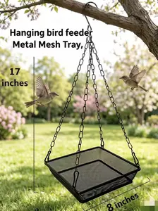 Hanging Bird Feeder Tray Platform Metal Mesh Seed Tray for Wild Bird Feeding Outdoor Garden Decoration for Backyard Attracting Birds
