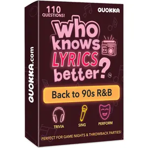 QUOKKA Lyric Challenge Card Game - 110 Throwback Vibe Cardboard Cards, 90s R&B Music Trivia Questions, Adult Party Game for Singing Fun